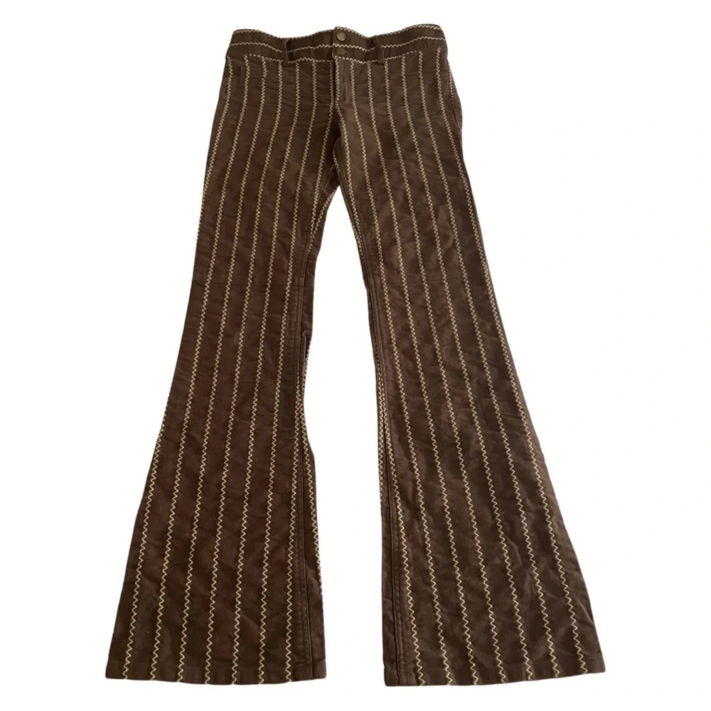 ❌ SOLD ❌ ALICE + Olivia Embroidered Flare Trousers Brown Size 6 - Picture 2 of 8